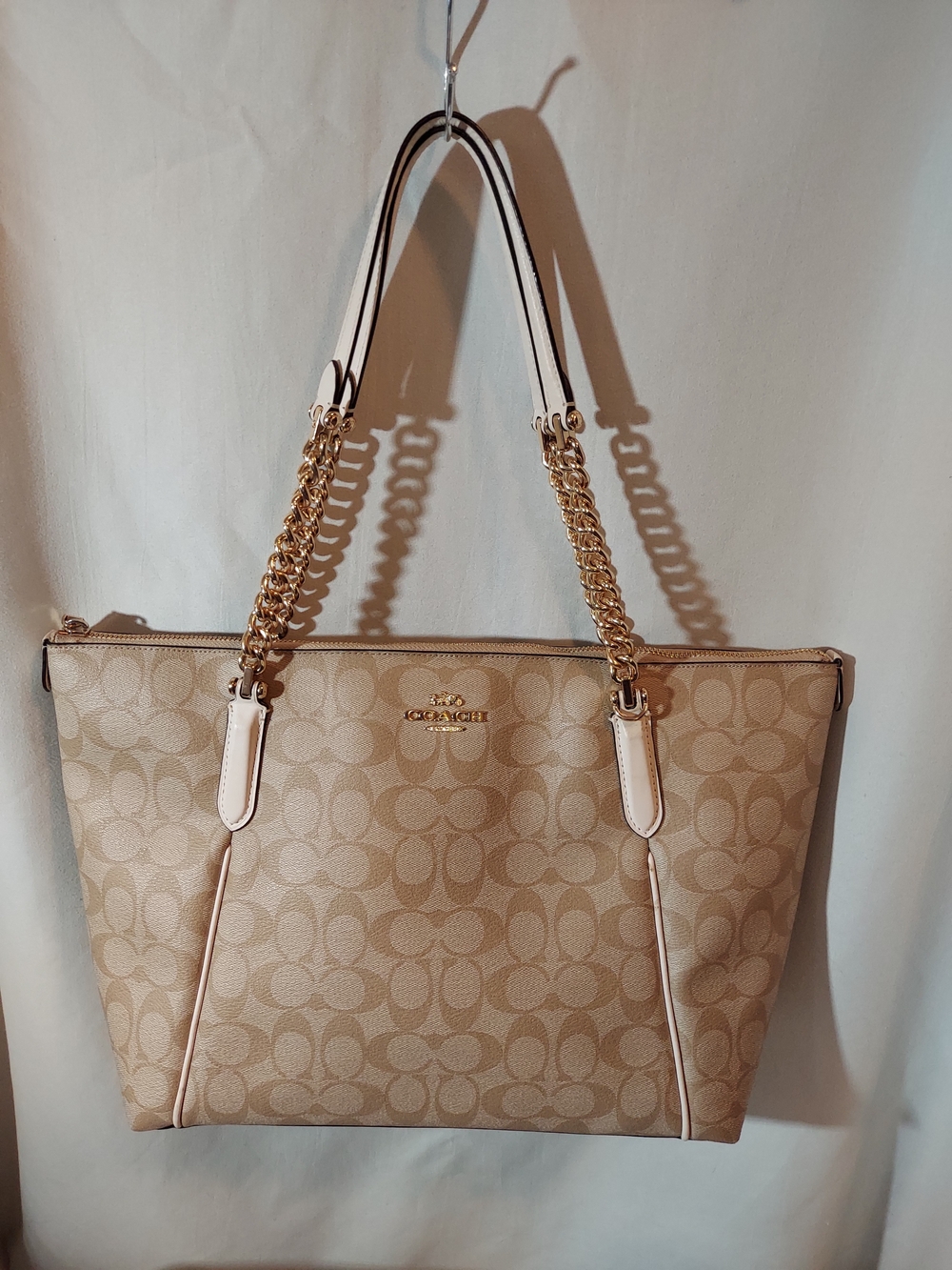 Coach Signature Ava Chain Tote & Matching Zip Wallet Set - Khaki/Chalk - Picture 1 of 14